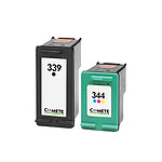 COMETE -  Marque Française - 339 344 - 2 Cartouches d'encre Compatibles avec HP 339 344 - Noir/Couleur