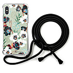 LaCoqueFrançaise Coque cordon iPhone X/Xs noir Dessin Fleurs vert d'eau
