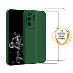 Evetane Coque Samsung Galaxy S20 Ultra 5G Silicone liquide Verte + 2 Vitres en Verre trempe Protection ecran Antichocs