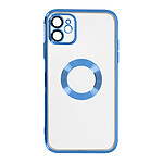 Avizar Coque iPhone 11 Silicone Bloc Caméra Couvert Transparent Contour Bleu Chromé