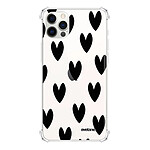 Evetane Coque iPhone 12/12 Pro anti-choc souple angles renforcés transparente Motif Coeurs Noirs