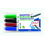 GIOTTO Pochette 4 marqueurs effaçables pointe ogive 7mm, bleu, rouge, noir, vert