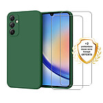 Evetane Coque Samsung Galaxy A34 Silicone liquide Verte + 2 Vitres en Verre trempé Protection écran Antichocs