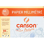 CANSON Pochete 12 feuilles Papier millimétré Bleu A4 90 g