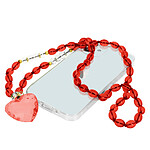 Avizar Bijou de Téléphone Bracelet à Perles Ovales et Cœur 80cm Collection Romeo Rouge