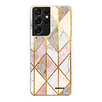 Evetane Coque Samsung Galaxy S21 Ultra 5G silicone transparente Motif Marbre Rose Losange ultra resistant