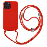 Avizar Coque Cordon pour iPhone 14 Pro Semi-rigide Lanière Tour du Cou 80cm rouge
