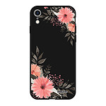 Evetane Coque iPhone Xr Silicone Liquide Douce noir Fleurs roses