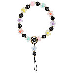 Avizar Bijou de Téléphone Perles Noir et Fleurs Multicolore 30cm avec Attache Dragonne