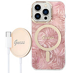 Guess Pack MagSafe pour iPhone 14 Pro Max Coque et Chargeur MagSafe 15W Rose