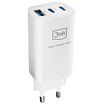 3mk Chargeur Secteur 65W 2x USB C et USB GaN Charge Rapide Format Compact Blanc