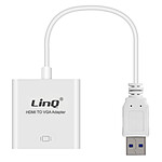 LinQ Adaptateur Vidéo USB 3.0 Mâle vers VGA Femelle 1080P  Blanc