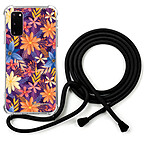 LaCoqueFrançaise Coque cordon Samsung Galaxy S20 Dessin Fleurs violettes et oranges