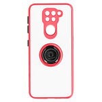 Avizar Coque pour Xiaomi Redmi Note 9 Bi-matière Bague Métallique Fonction Support Rouge