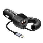 Forcell Chargeur Voiture USB 38W QC 3.0 + Câble Lightning Intégré Forcell Noir