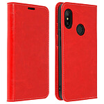 Avizar Etui folio Rouge Cuir Véritable pour Xiaomi Mi A2 Lite