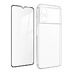 Avizar Coque pour Xiaomi Poco M5 Silicone Souple et Film Verre Trempé 9H  transparent contour noir