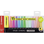 STABILO Set Edition Collector de 15 Surligneur BOSS ORIGINAL 9 + 6 Pastels