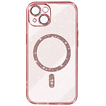 Avizar Coque MagSafe pour iPhone 14 Silicone Pailleté Rose Champagne