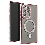 Avizar Coque Diamant pour Samsung Galaxy S24 Ultra MagSafe Contour Strass Rose Champagne