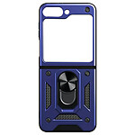 Avizar Coque pour Samsung Z Flip 5 Hybride Antichoc Fine Bague Métallique Support  Bleu Nuit