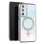 Avizar Coque Diamant pour Samsung Galaxy A15 MagSafe Contour Strass Argent