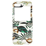 Avizar Coque Red Leaves pour Samsung Galaxy Z Flip 5 Rigide revêtement simili cuir  Blanc et Vert