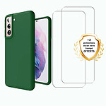 Evetane Coque Samsung Galaxy S21 FE Silicone liquide Verte + 2 Vitres en Verre trempé Protection écran Antichocs