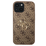 Guess Coque pour iPhone 15 Plus Découpes Précises et Bords Surélevés Marron