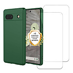 Evetane Coque Google Pixel 7A Silicone liquide Vert Foret + 2 Vitres en Verre trempe Protection ecran Antichocs