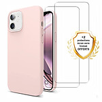 Evetane Coque iPhone 11 Silicone liquide Rose + 2 Vitres en Verre trempé Protection écran Antichocs