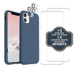 Evetane Coque iPhone 11 Bleue Silicone Liquide + 2 Protections écran et 2 protections Objectif Caméra