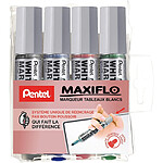 PENTEL Pochette de 4 Marqueurs tableaux blancs MAXIFLO MW5LW Noir Rouge Bleu Vert