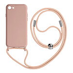 Avizar Coque Cordon pour iPhone 7, 8, SE 2020 et 2022 Semi-rigide Lanière Tour du Cou 80cm  Rose