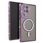 Avizar Coque Diamant pour Samsung Galaxy S24 Ultra MagSafe Contour Strass Violet