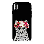 Evetane Coque iPhone X/ Xs Silicone Liquide Douce noir Leopard Couronne