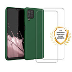 Evetane Coque Samsung Galaxy A12 Silicone liquide Verte + 2 Vitres en Verre trempé Protection écran Antichocs