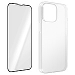 Avizar Coque pour iPhone 14 Pro Silicone Souple et Film Verre Trempé 9H  transparent contour noir