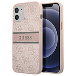 Guess Coque pour iPhone 12 avec Imprimé et Bande Monochrome Luxe Rose Poudré