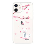 Evetane Coque iPhone 12 mini 360 intégrale transparente Motif Chat et Fleurs Tendance