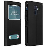 Avizar Housse Samsung Galaxy A6 Plus Etui Clapet 2x Fenêtre Coque Silicone Gel - Noir