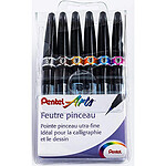 PENTEL Pochette de 6 Feutres pinceau Brush Sign Rose, Bleu Ciel, Orange, Marron, Ocre, Gris