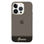 Guess Coque pour iPhone 14 Pro Design Translucide avec Bijou Perles Noir Transparent