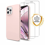 Evetane Coque iPhone 12/12 Pro Silicone liquide Rose + 2 Vitres en Verre trempé Protection écran Antichocs