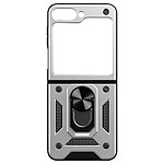 Avizar Coque pour Samsung Z Flip 5 Hybride Antichoc Fine Bague Métallique Support  Argent