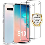 Evetane Coque Samsung Galaxy S10 Antichoc Silicone + 2 Vitres en verre trempé Protection écran