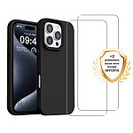 Evetane Coque iPhone 16 Pro Max Silicone liquide Noire + 2 Vitres en Verre trempe Protection ecran Antichocs