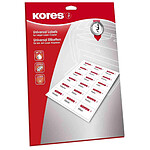 KORES Etiquettes universelles 63,5 x 33,9 mm blanches 600 sur 25 Feuilles A4