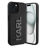 Karl Lagerfeld Coque pour iPhone 15 Plus Dos Effet Cuir Bords Rehaussés Noir