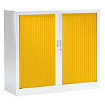 VINCO Armoire Monobloc FUN H100xL120xP43 cm 2 Tablettes Blanc Rideaux Jaune